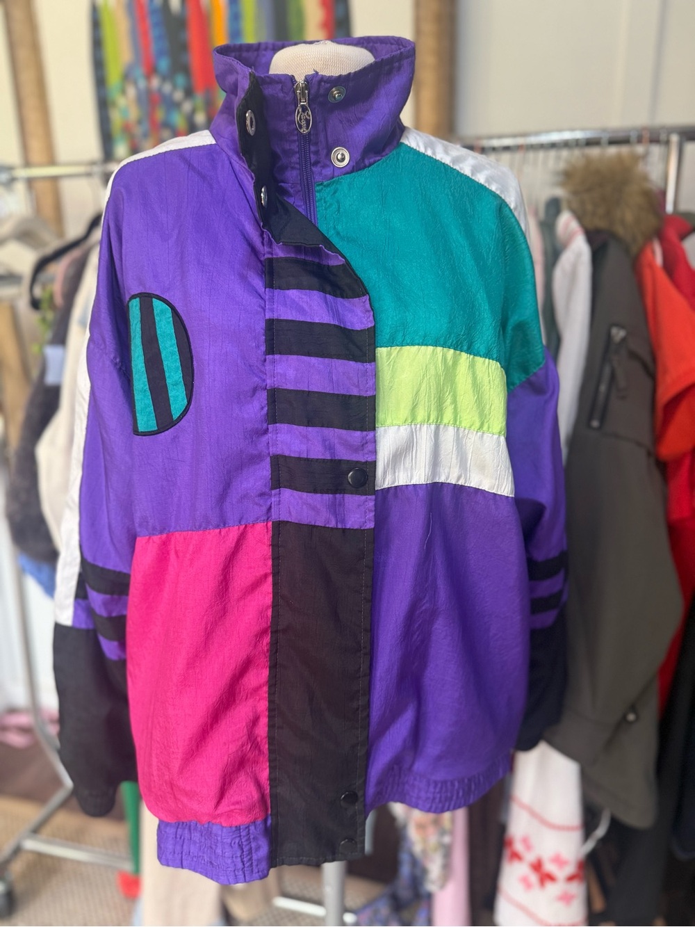 90’s Colorblock Wind Breaker- Purple, Teal & Pink
